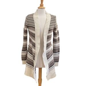Old Navy Cotton Wool Blend Long Open Front Cardigan Coat, Tan, Ivory, Size L
